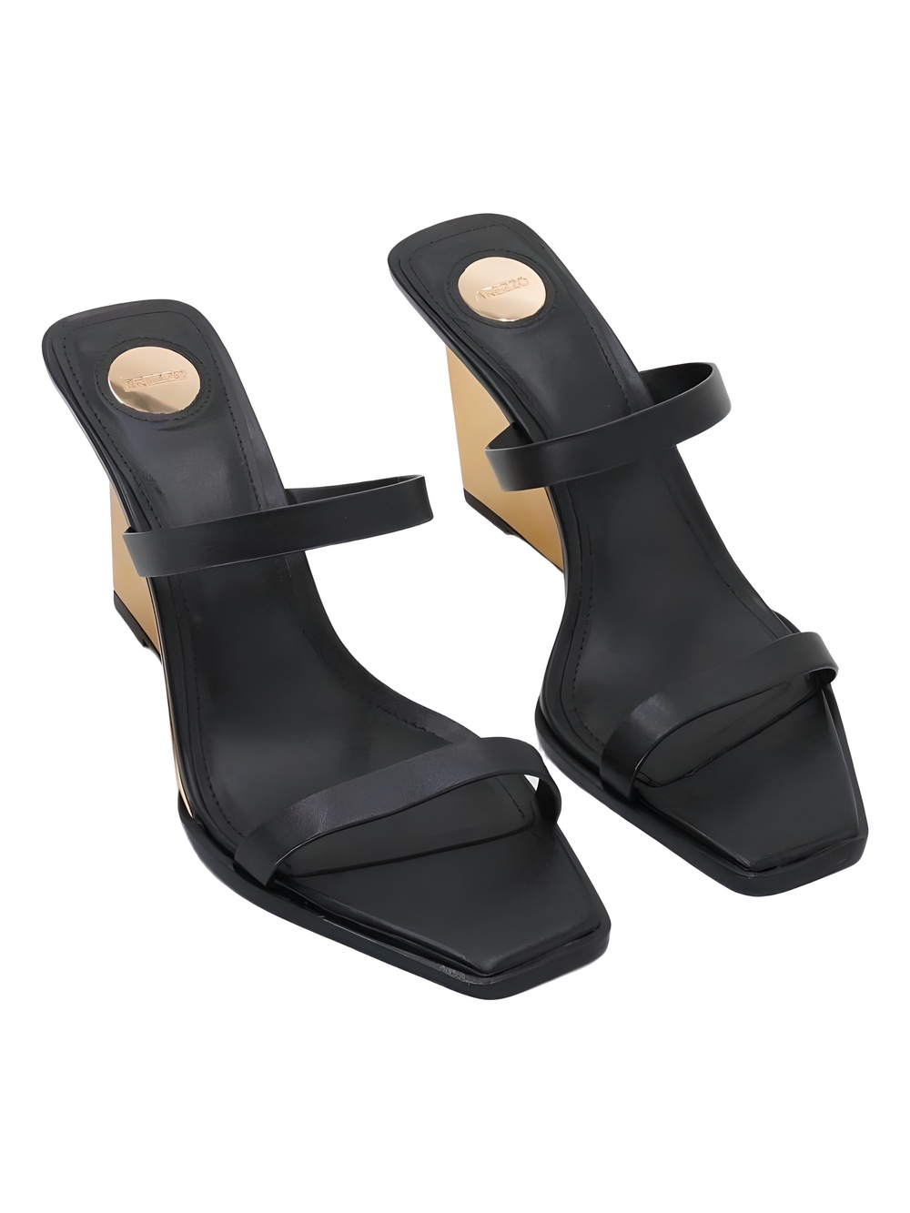 Arezzo Womens Alex Black Leather 4" Wedge Sandals Size 7.5B